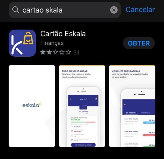 Aplicativo da Eskala para solicitar um cartão